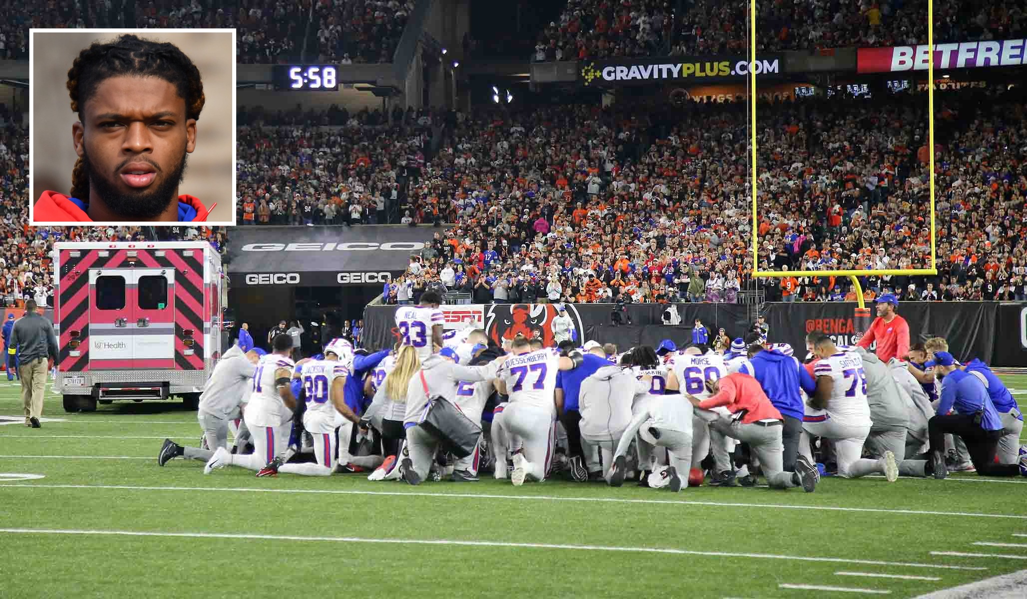 Damar Hamlin leaves Bengals - Bills in ambulance after terrifying