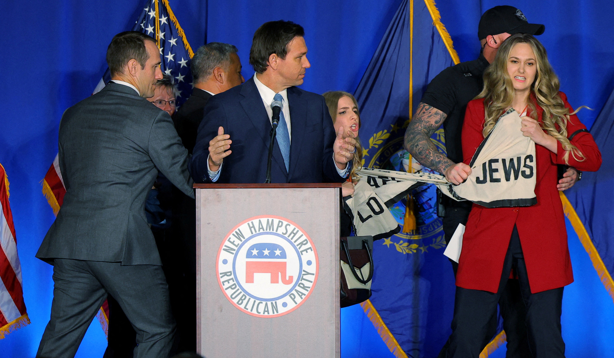 NextImg:Far-Left American Jewish Group Storms Stage During DeSantis Speech at N.H. Fundraiser 